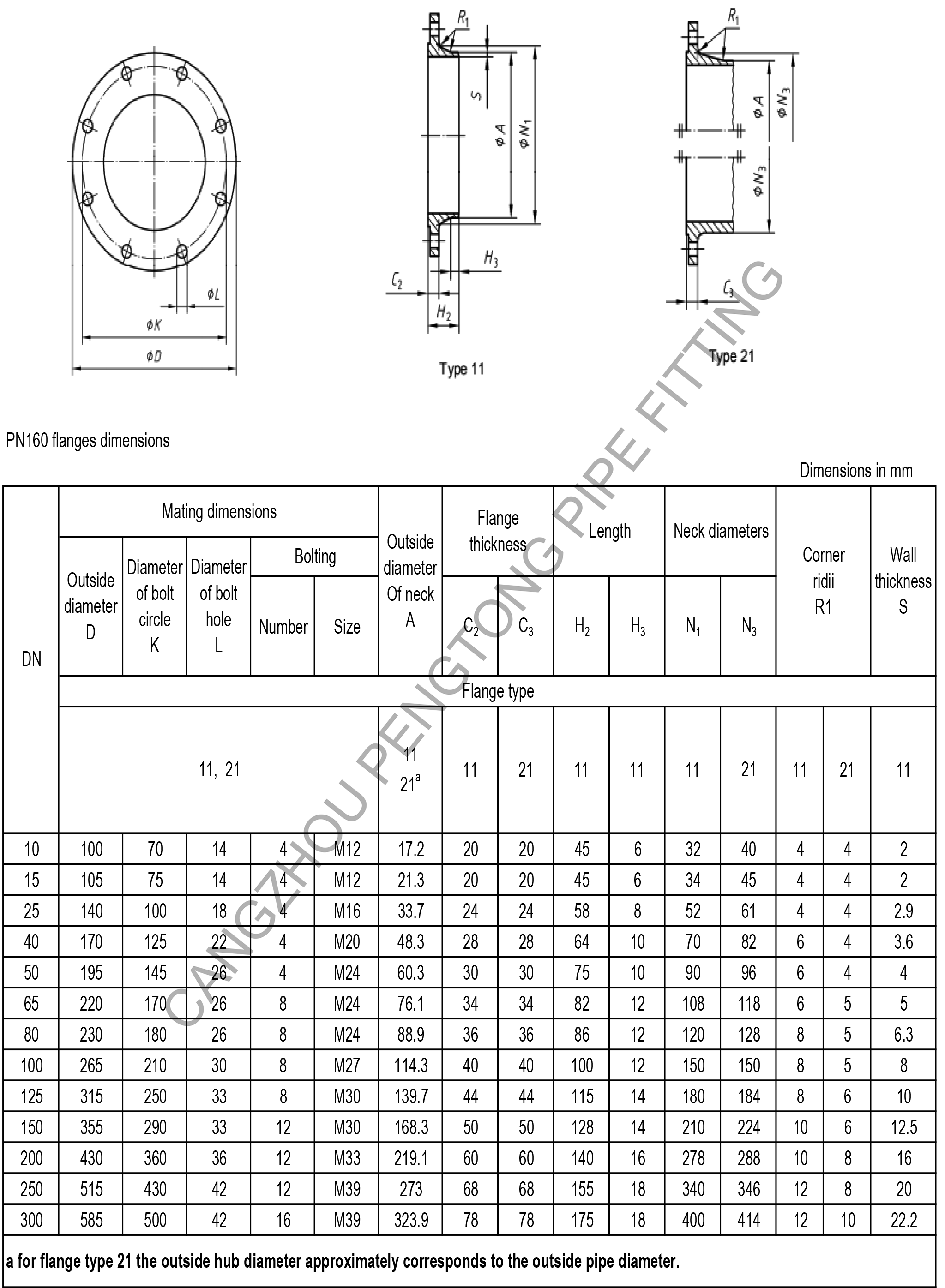 EN1092-1 PN160 flange dimension